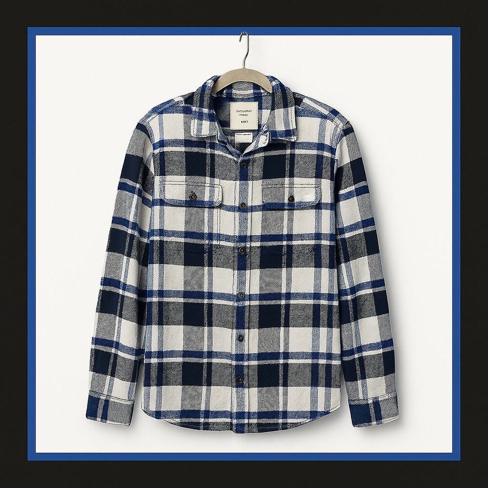 👔 Soft Plaid Vibes – American Eagle Shirt in Navy/White M - 🛍️ Everyday Stap